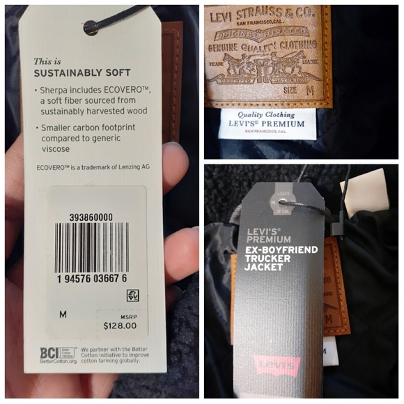 💎NWT Levi's Black Sherpa Ex-Boyfriend Trucker Jacket - Picture 2 of 12